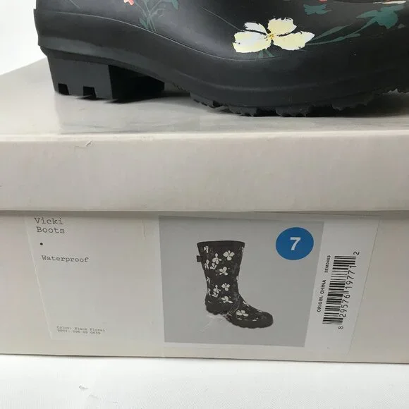 New Black Floral Vicki Mid Calf Waterproof Rain Boots ~ A New Day Size 7 - Picture 2 of 11